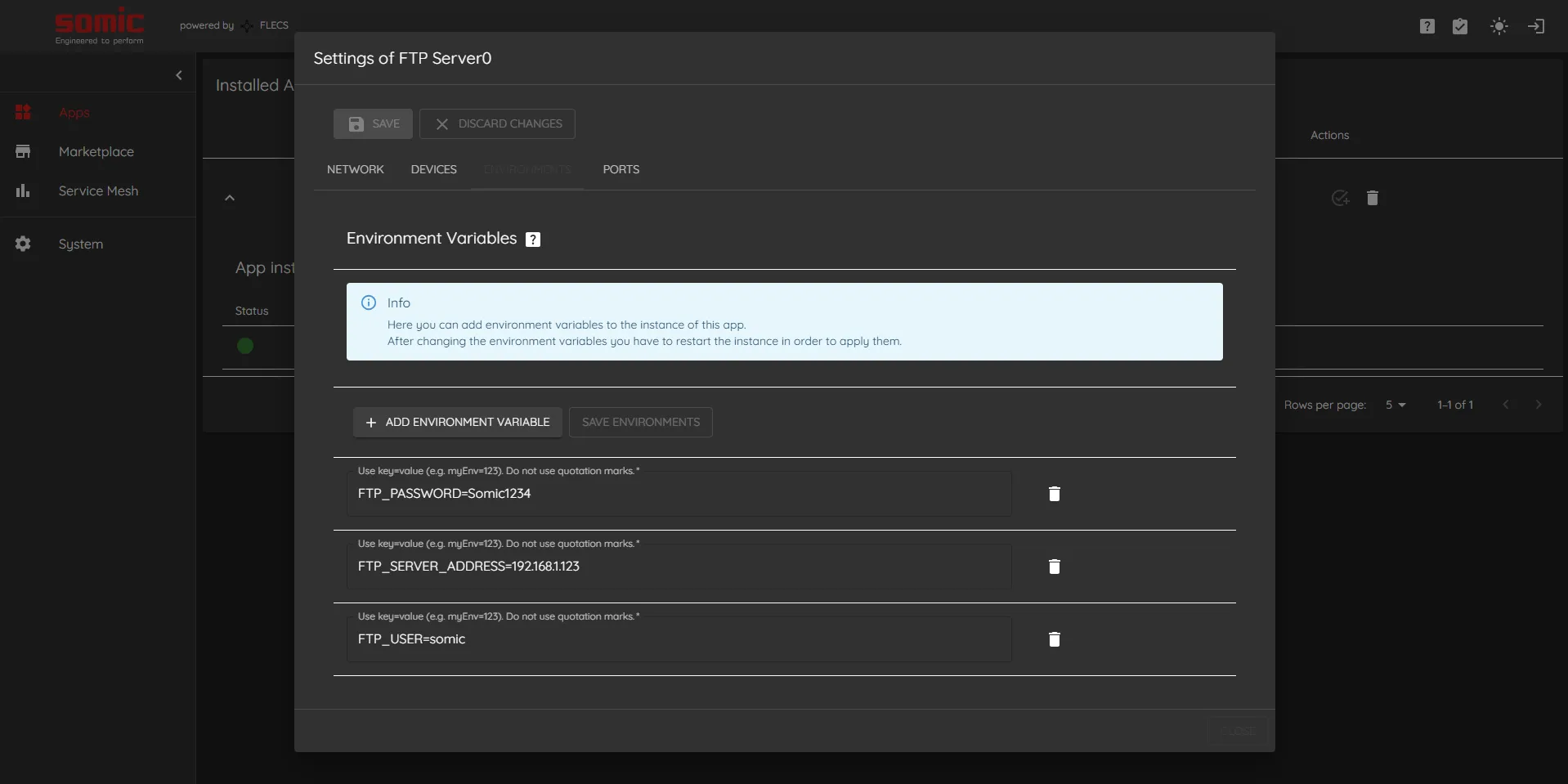FTP App configuration